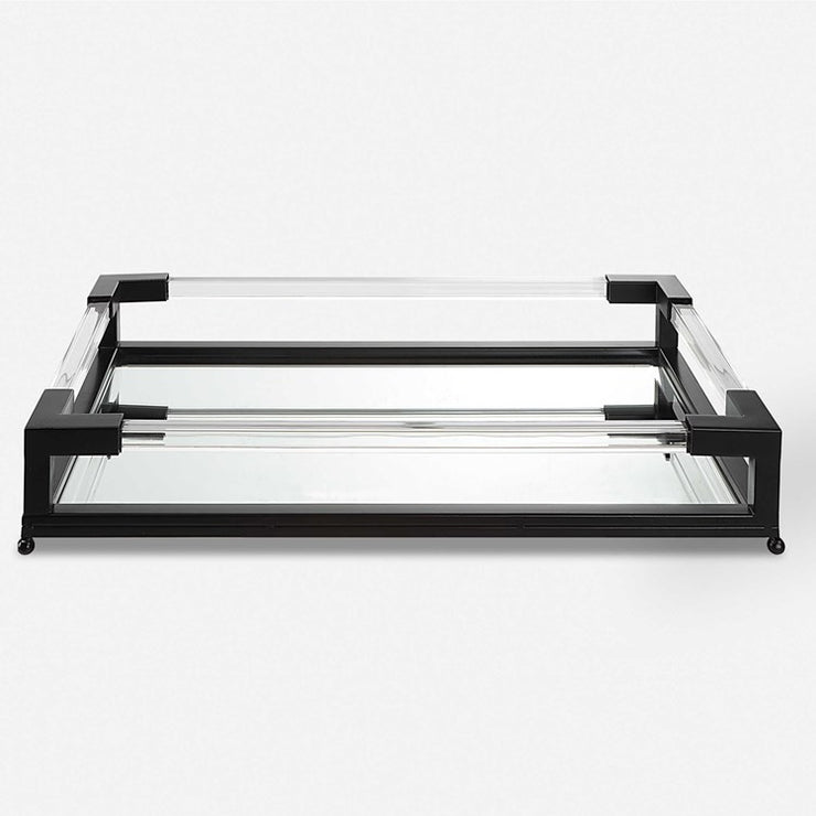Uttermost Balkan Matte Black Hand Forged Iron and Mirrored Tray With Acrylic Handles
