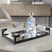 Uttermost Balkan Matte Black Hand Forged Iron and Mirrored Tray With Acrylic Handles