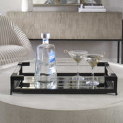 Uttermost Balkan Matte Black Hand Forged Iron and Mirrored Tray With Acrylic Handles