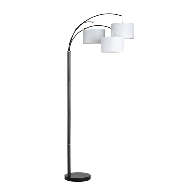Crestview Collection Claremont Sleek Black Floor Lamp With Three White Linen Shades
