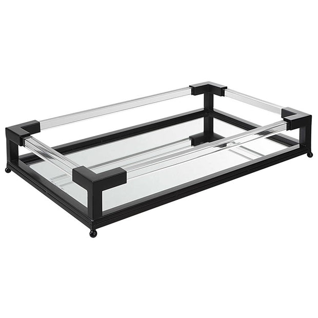 Uttermost Balkan Matte Black Hand Forged Iron and Mirrored Tray With Acrylic Handles