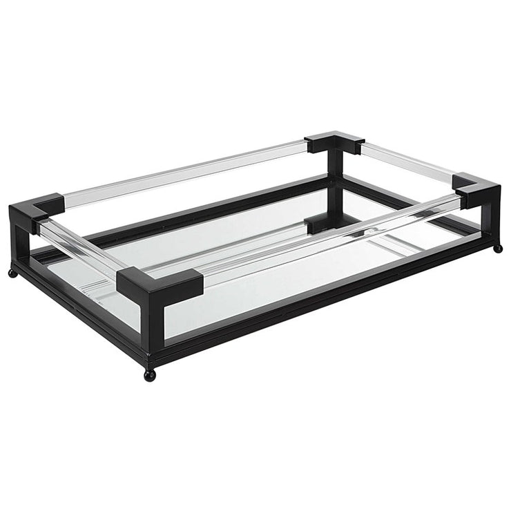 Uttermost Balkan Matte Black Hand Forged Iron and Mirrored Tray With Acrylic Handles