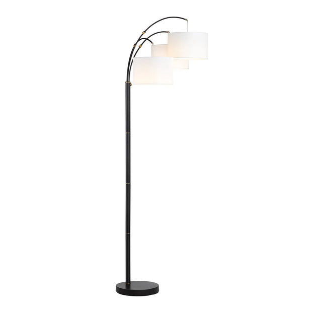 Crestview Collection Claremont Sleek Black Floor Lamp With Three White Linen Shades