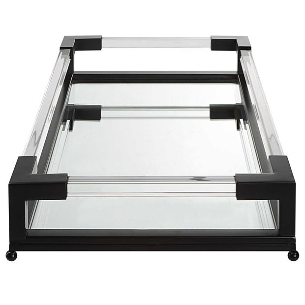 Uttermost Balkan Matte Black Hand Forged Iron and Mirrored Tray With Acrylic Handles