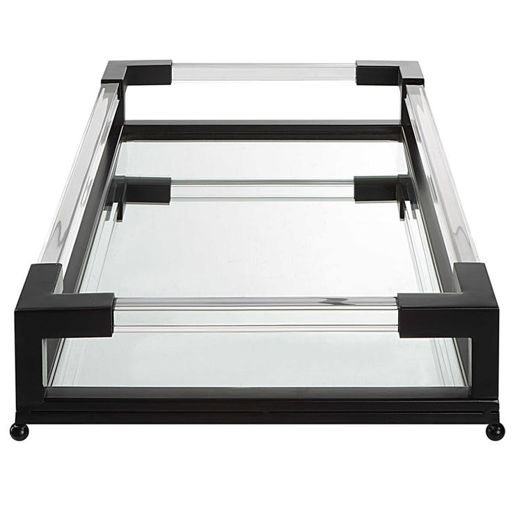 Uttermost Balkan Matte Black Hand Forged Iron and Mirrored Tray With Acrylic Handles