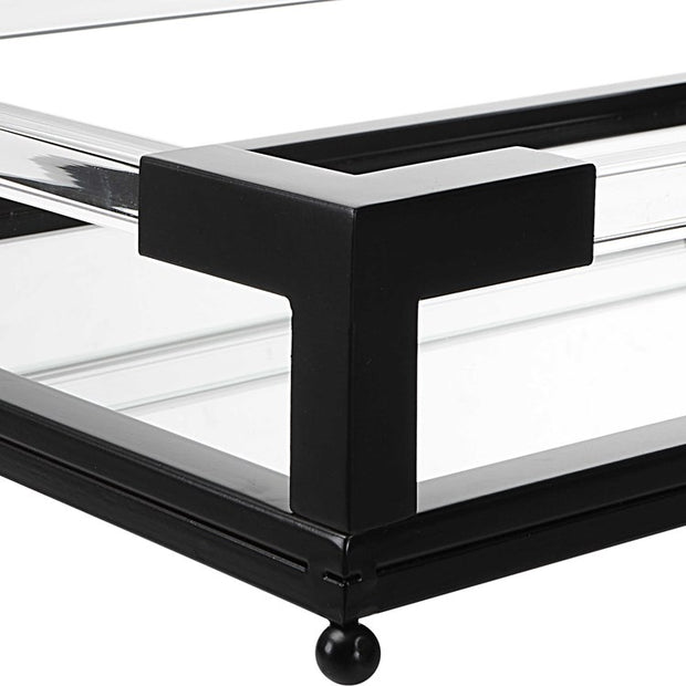 Uttermost Balkan Matte Black Hand Forged Iron and Mirrored Tray With Acrylic Handles