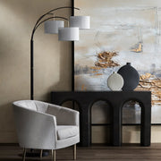 Crestview Collection Claremont Sleek Black Floor Lamp With Three White Linen Shades
