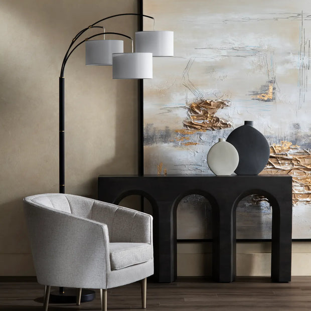 Crestview Collection Claremont Sleek Black Floor Lamp With Three White Linen Shades