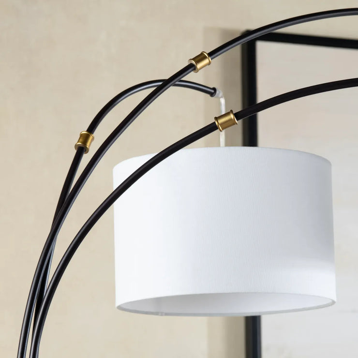 Crestview Collection Claremont Sleek Black Floor Lamp With Three White Linen Shades