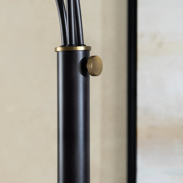 Crestview Collection Claremont Sleek Black Floor Lamp With Three White Linen Shades