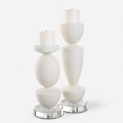 Uttermost Lido Sculptural Ivory Stone and Crystal Set of 2 Candle Holders ~ Candles Included
