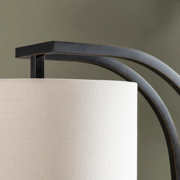 Crestview Collection Circa Bronze Metal Curved Floor Lamp With Natural Linen Shade
