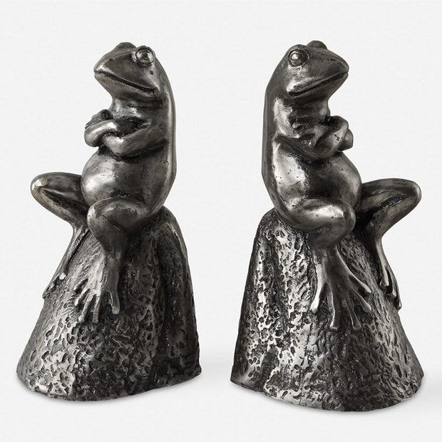 Uttermost Daydreaming Frogs Antiqued Silver Bookends