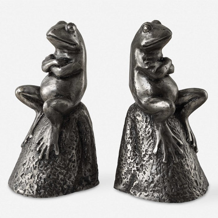 Uttermost Daydreaming Frogs Antiqued Silver Bookends