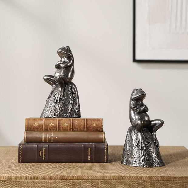 Uttermost Daydreaming Frogs Antiqued Silver Bookends