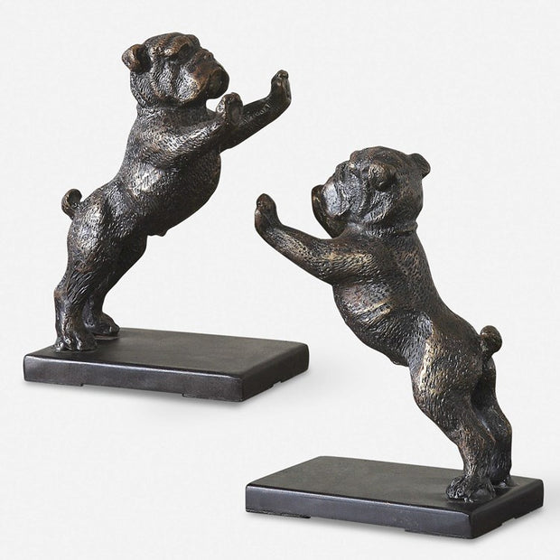 Uttermost Bulldogs Bronze with Dark Gray Glaze Cast Iron Bookends