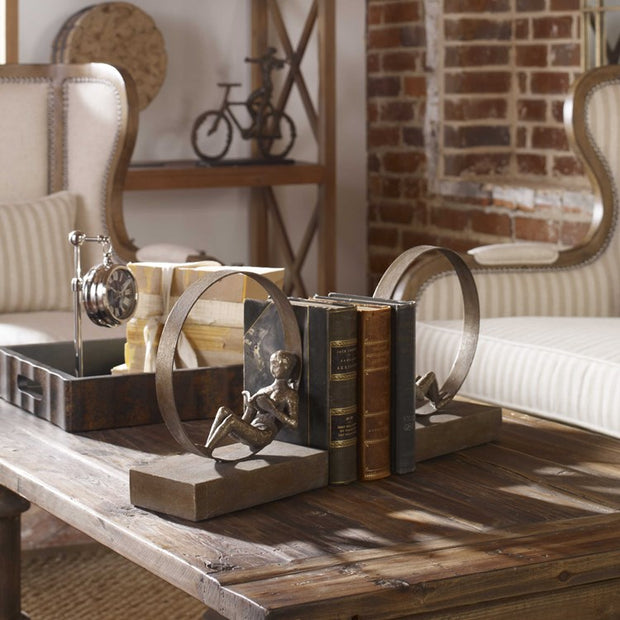 Uttermost Lounging Reader Antiqued Silver Leaf Bookends