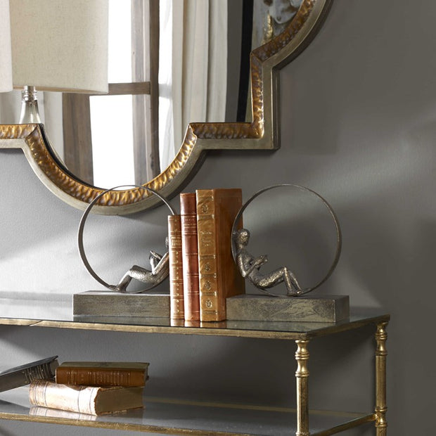 Uttermost Lounging Reader Antiqued Silver Leaf Bookends