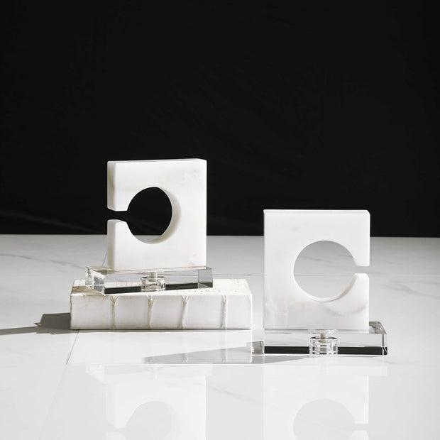 Uttermost Clarin White and Gray Marble Contemporary Bookends