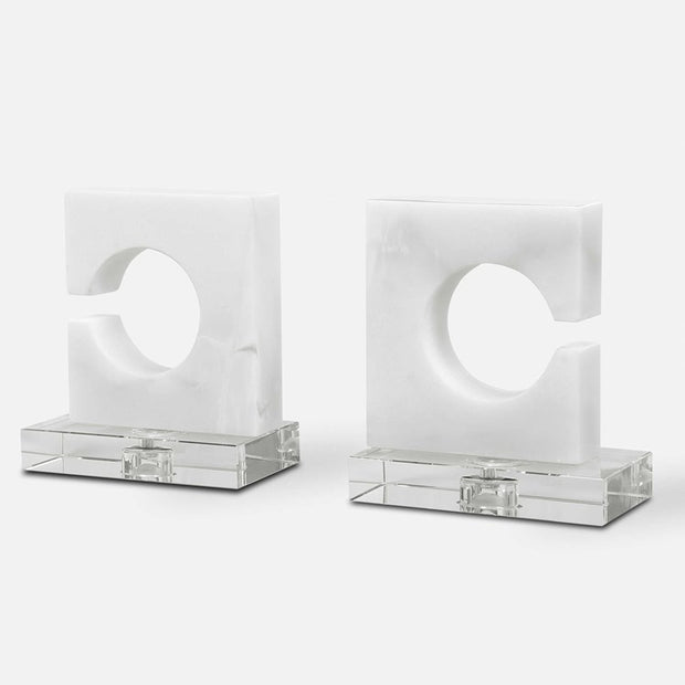 Uttermost Clarin White and Gray Marble Contemporary Bookends