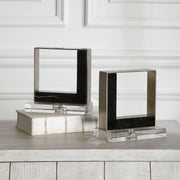 Uttermost Tilman Brushed Nickel and Black Marble Modern Bookends