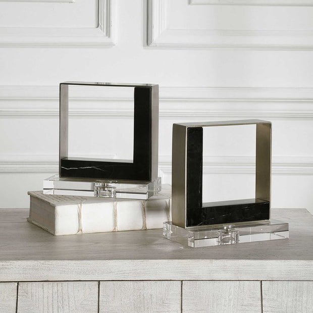Uttermost Tilman Brushed Nickel and Black Marble Modern Bookends