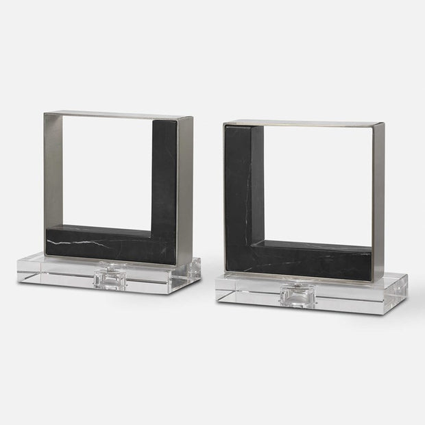 Uttermost Tilman Brushed Nickel and Black Marble Modern Bookends