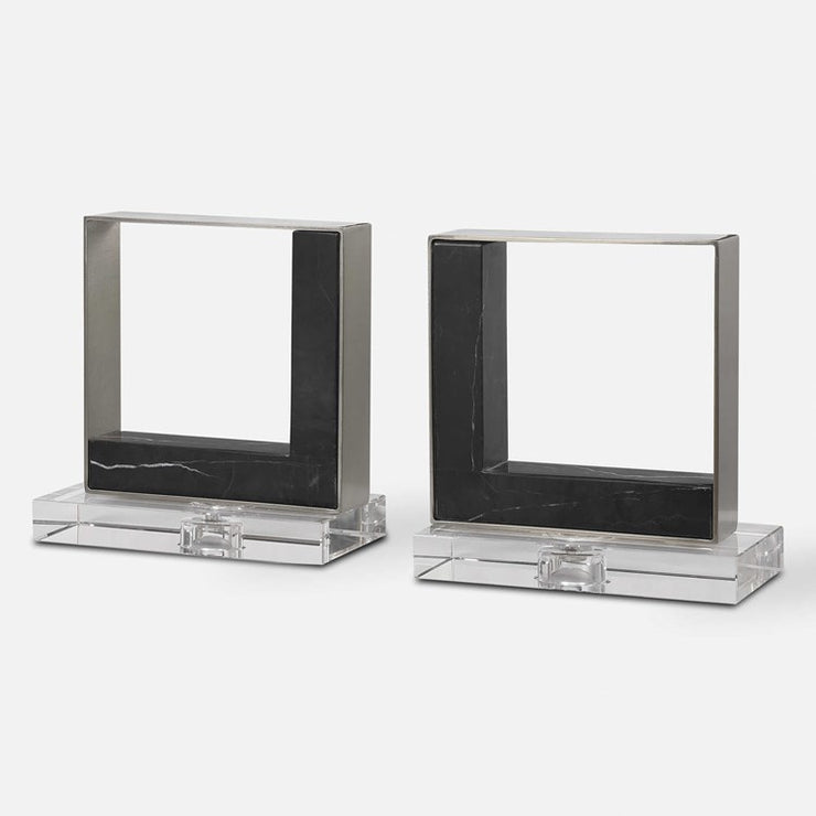 Uttermost Tilman Brushed Nickel and Black Marble Modern Bookends