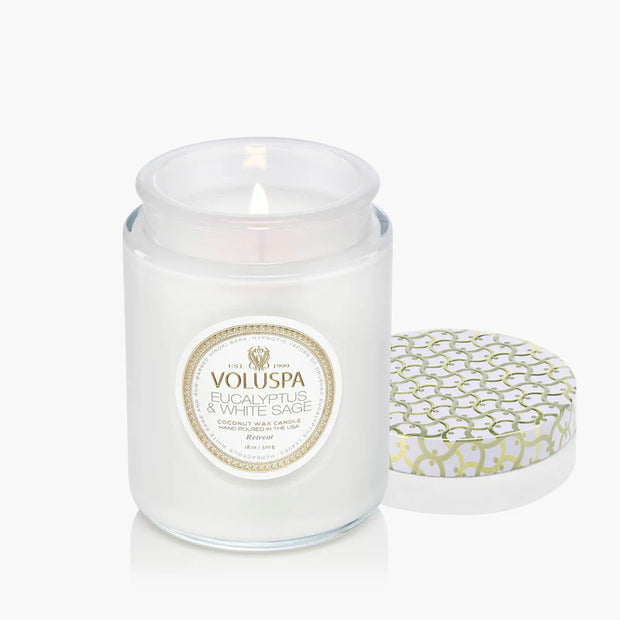 Voluspa Eucalyptus and White Sage Large Jar Candle ~ 18 oz.