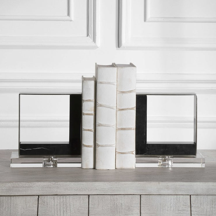 Uttermost Tilman Brushed Nickel and Black Marble Modern Bookends