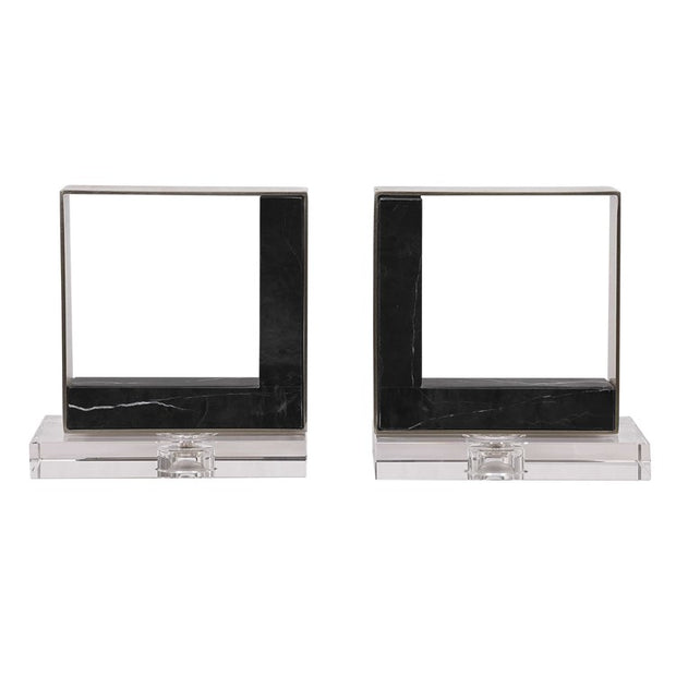 Uttermost Tilman Brushed Nickel and Black Marble Modern Bookends