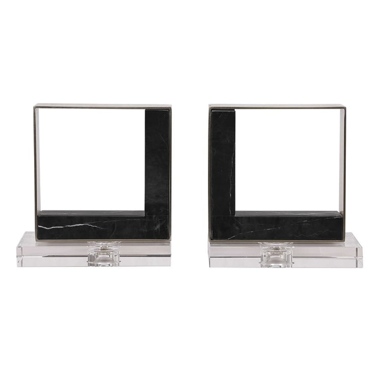 Uttermost Tilman Brushed Nickel and Black Marble Modern Bookends