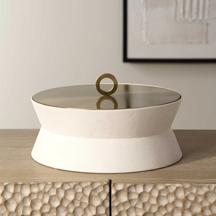Uttermost Luxe White Faux Shagreen Round Decorative Box