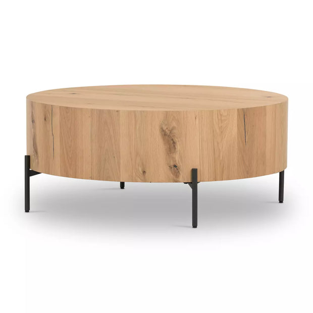 Four Hands Eaton Drum Coffee Table ~ Light Oak Wood Finish