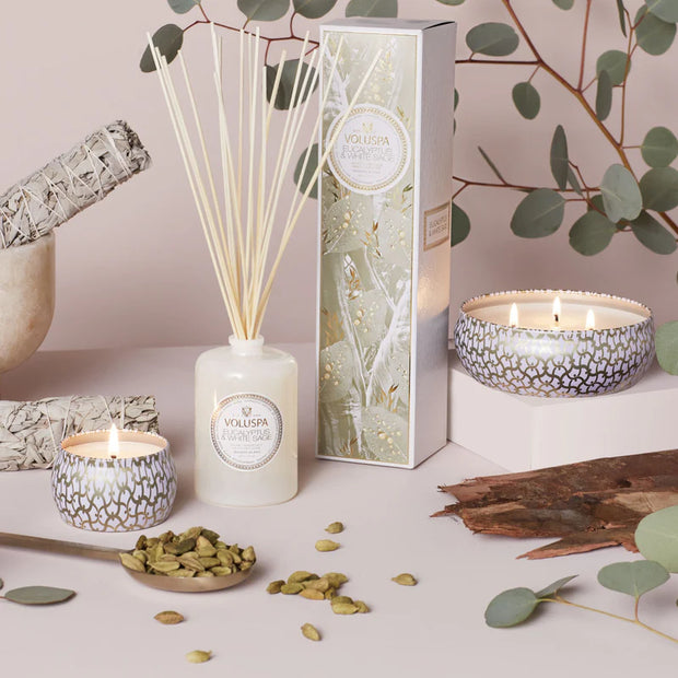 Voluspa Eucalyptus and White Sage Mini Tin Candle ~4oz