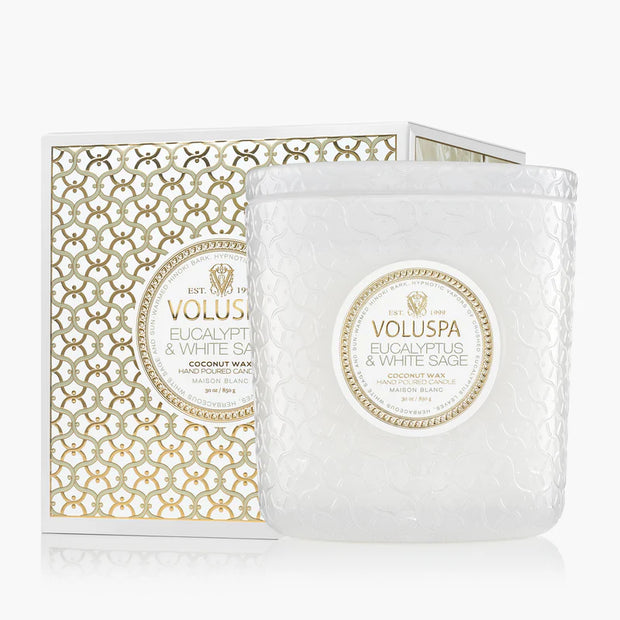 Voluspa Eucalyptus and White Sage Boxed Luxe Candle ~30oz