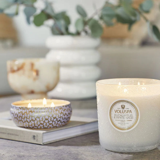 Voluspa Eucalyptus and White Sage Boxed Luxe Candle ~30oz