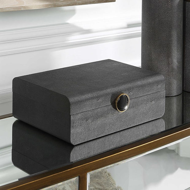 Uttermost Lalique Black Faux Shagreen Decorative Box