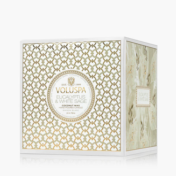 Voluspa Eucalyptus and White Sage Boxed Luxe Candle ~30oz