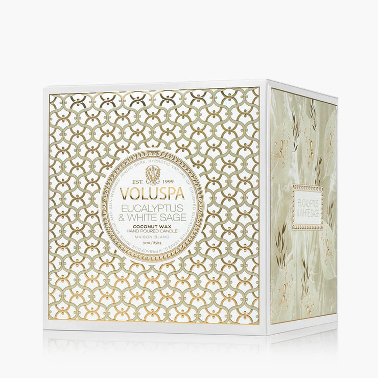 Voluspa Eucalyptus and White Sage Boxed Luxe Candle ~30oz