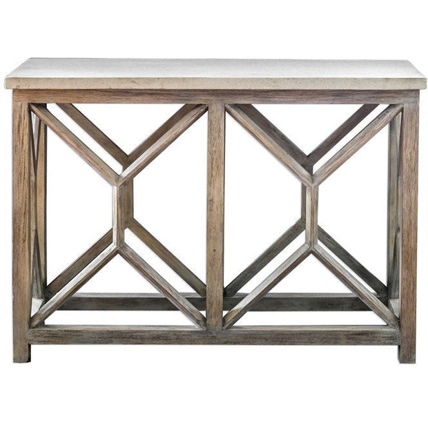 Uttermost Catali Natural Ivory Limestone Top With Wood Base Console Table
