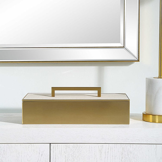 Uttermost Wessex Brass and White Faux Shagreen Modern Decorative Box