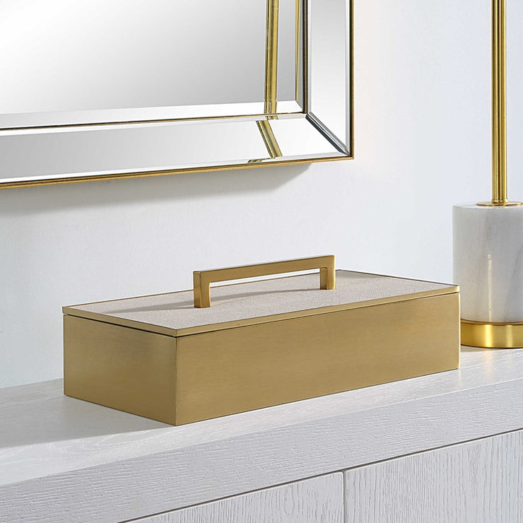Uttermost Wessex Brass and White Faux Shagreen Modern Decorative Box