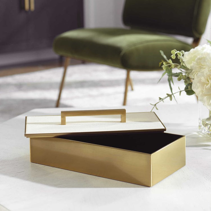 Uttermost Wessex Brass and White Faux Shagreen Modern Decorative Box