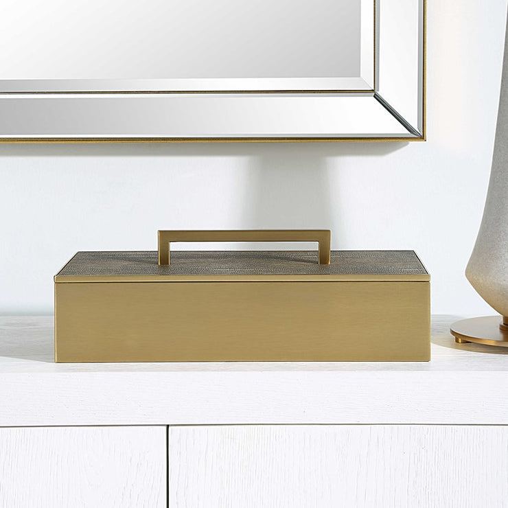 Uttermost Wessex Brass and Gray Faux Shagreen Modern Decorative Box
