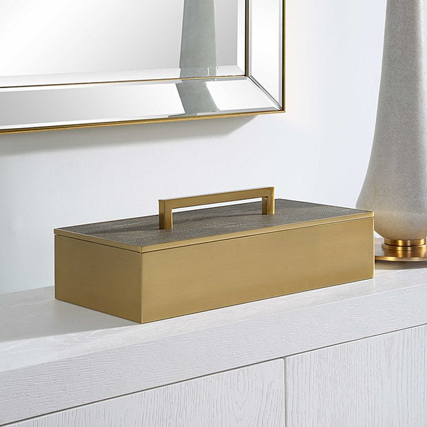 Uttermost Wessex Brass and Gray Faux Shagreen Modern Decorative Box