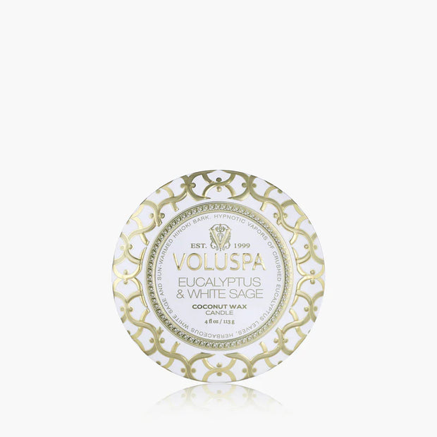 Voluspa Eucalyptus and White Sage Mini Tin Candle ~4oz