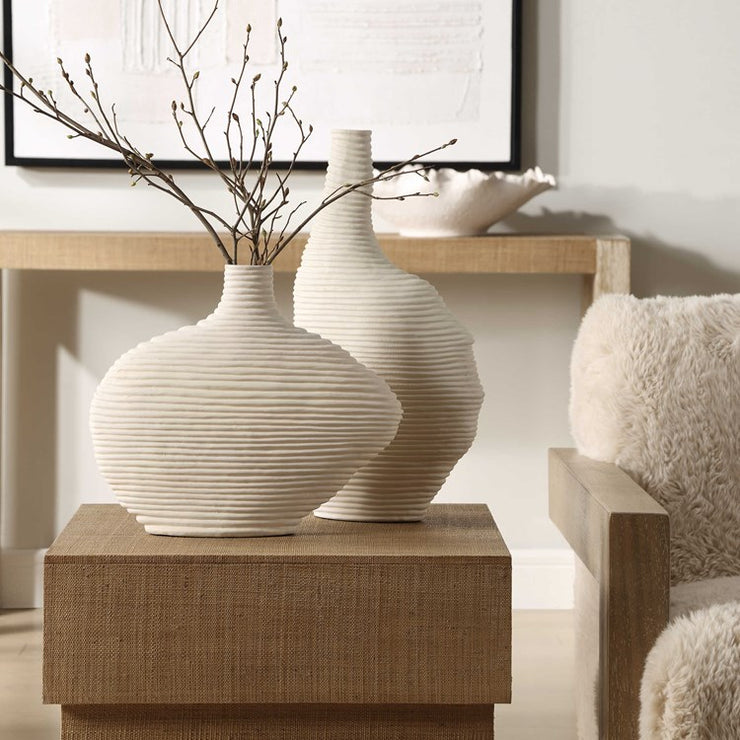 Uttermost Duostacked Matte White Textured Ceramic Set of 2 Vases