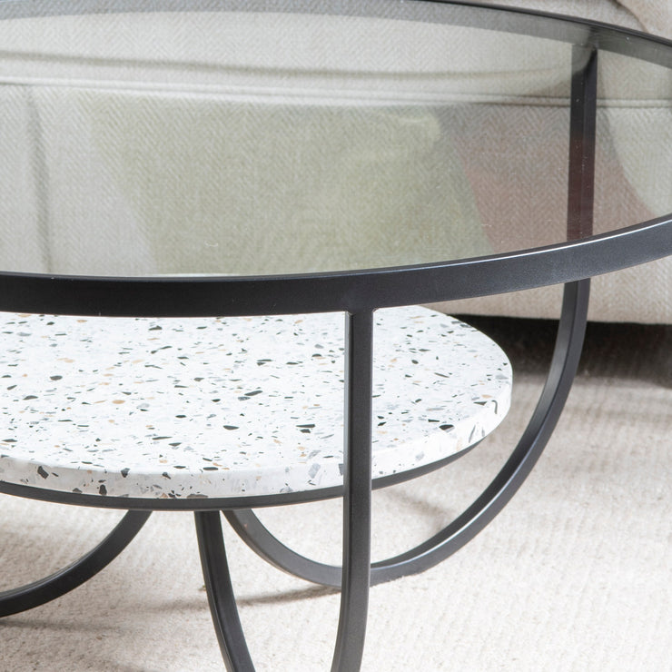 Crestview Collection Marisol Round Iron and Glass 33' Terrazzo Coffee Table