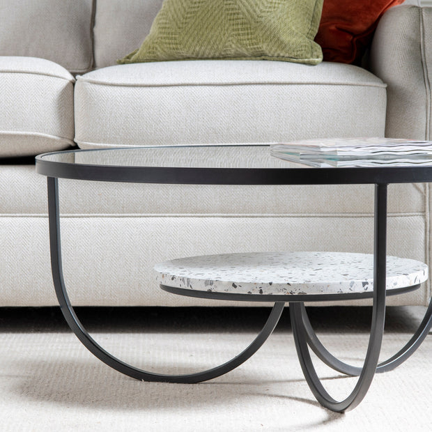 Crestview Collection Marisol Round Iron and Glass 33' Terrazzo Coffee Table